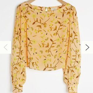 Anthropologie Guapa Orange Yellow Floral Long Sleeve blouse Xl